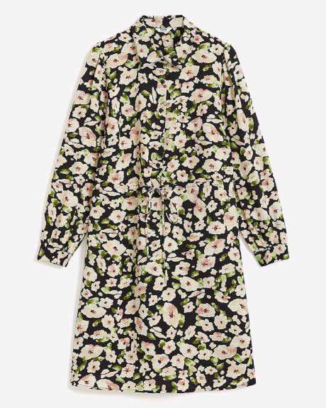Woven Dress with Shirt Collar and Long Sleeves