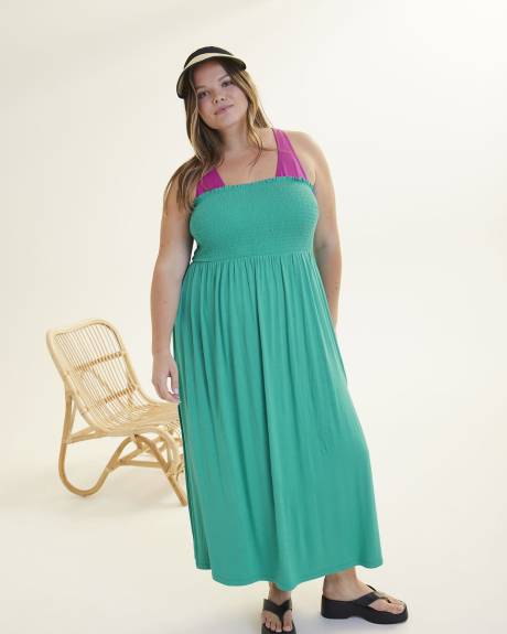 Robe cache-maillot maxi à smocks