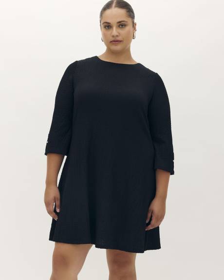 Black Textured Knit Dress with Bell Sleeves - Addition Elle