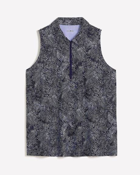 Printed Sleeveless Zip Polo Top - Active Zone