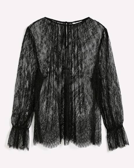 Black Lace Crewneck Blouse
