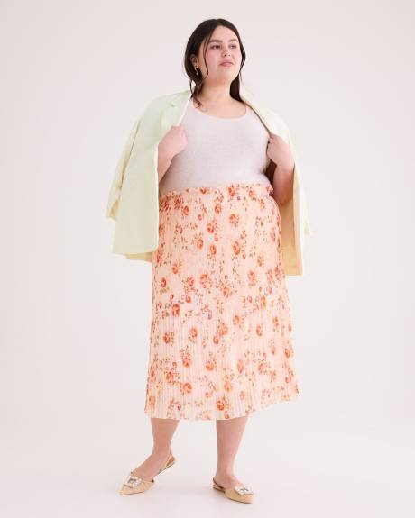 Printed Pull-On Pleated Midi Skirt