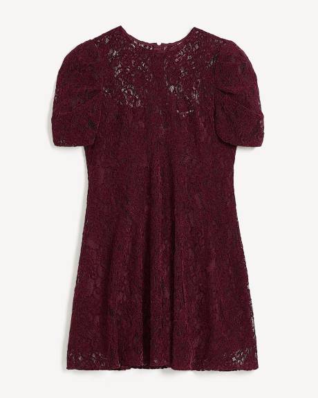Short Lace Dress with Balloon Sleeves