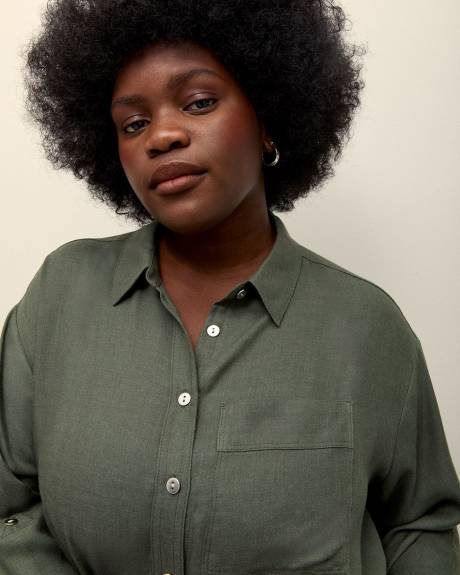 Military Shirt with Long Rolled Sleeve and Elastic Waist - Addition Elle