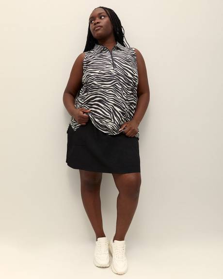 Printed Sleeveless Zip Polo Top - Active Zone