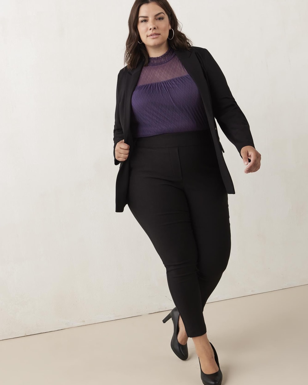 Solid Sleeveless Mesh Top with Mock Neckline Penningtons