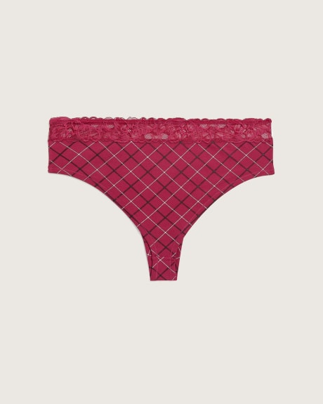 Cheeky Brief with Plaid Print, Lace Waistband and Bow - ti VOGLIO