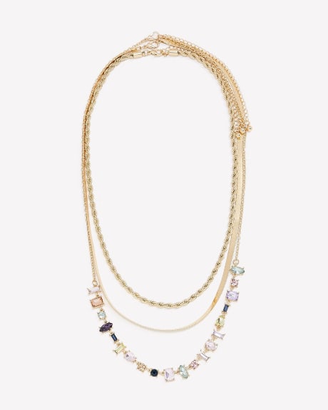 Three-Layer Golden Necklace with Dainty Stones