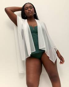 White Striped Mesh Textured Cape