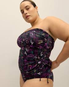 Leaf-Print Rushing Tube Tankini Top