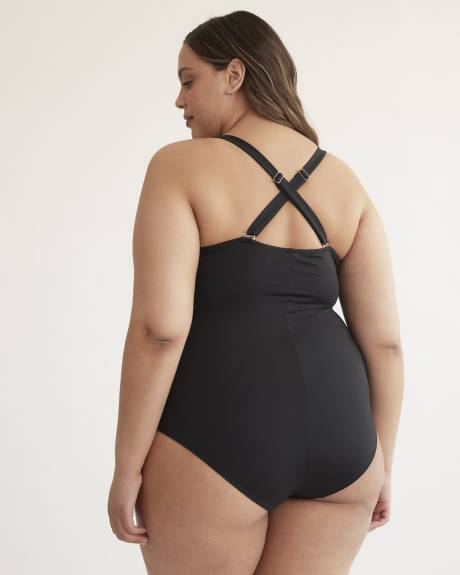 Black Wrap V-Neck One-Piece Swimsuit