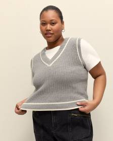 Cotton Blend V-Neck Preppy Vest