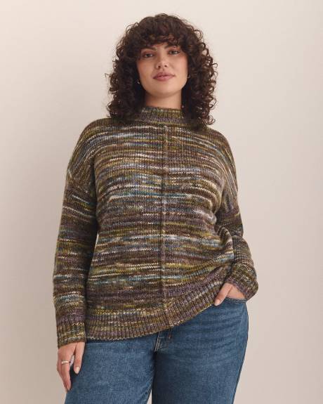 Pull en tricot chiné à col montant
