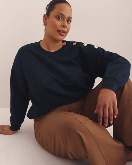 Dropped Shoulder Sweatshirt with Buttons