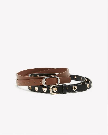 Skinny Belts with Heart-Shape Eyelets, Set of 2