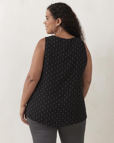 Responsible, Printed Sleeveless Blouse with Pintucks at Neckline