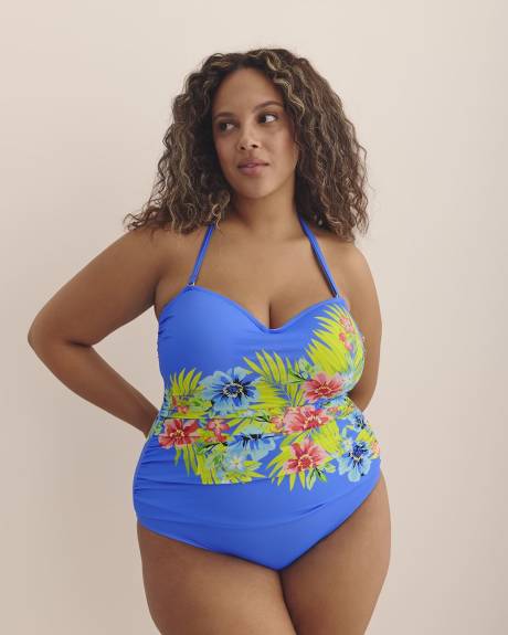 Maillot une-pièce fleuri de style bandeau froncé - Bleu by Rod Beattie