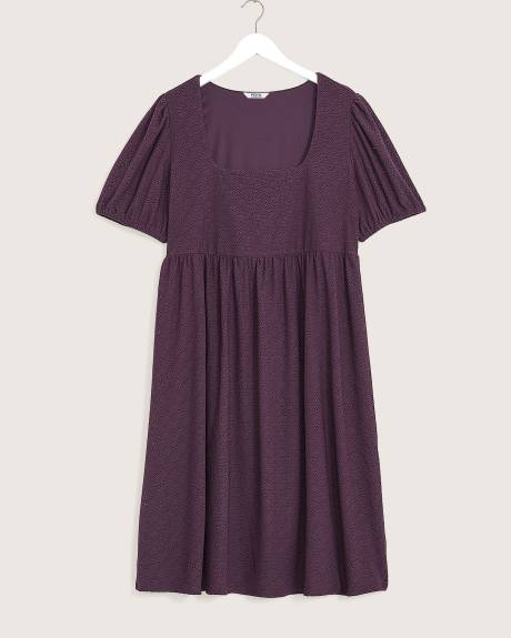 Eyelet Knit Dress with Balloon Sleeves