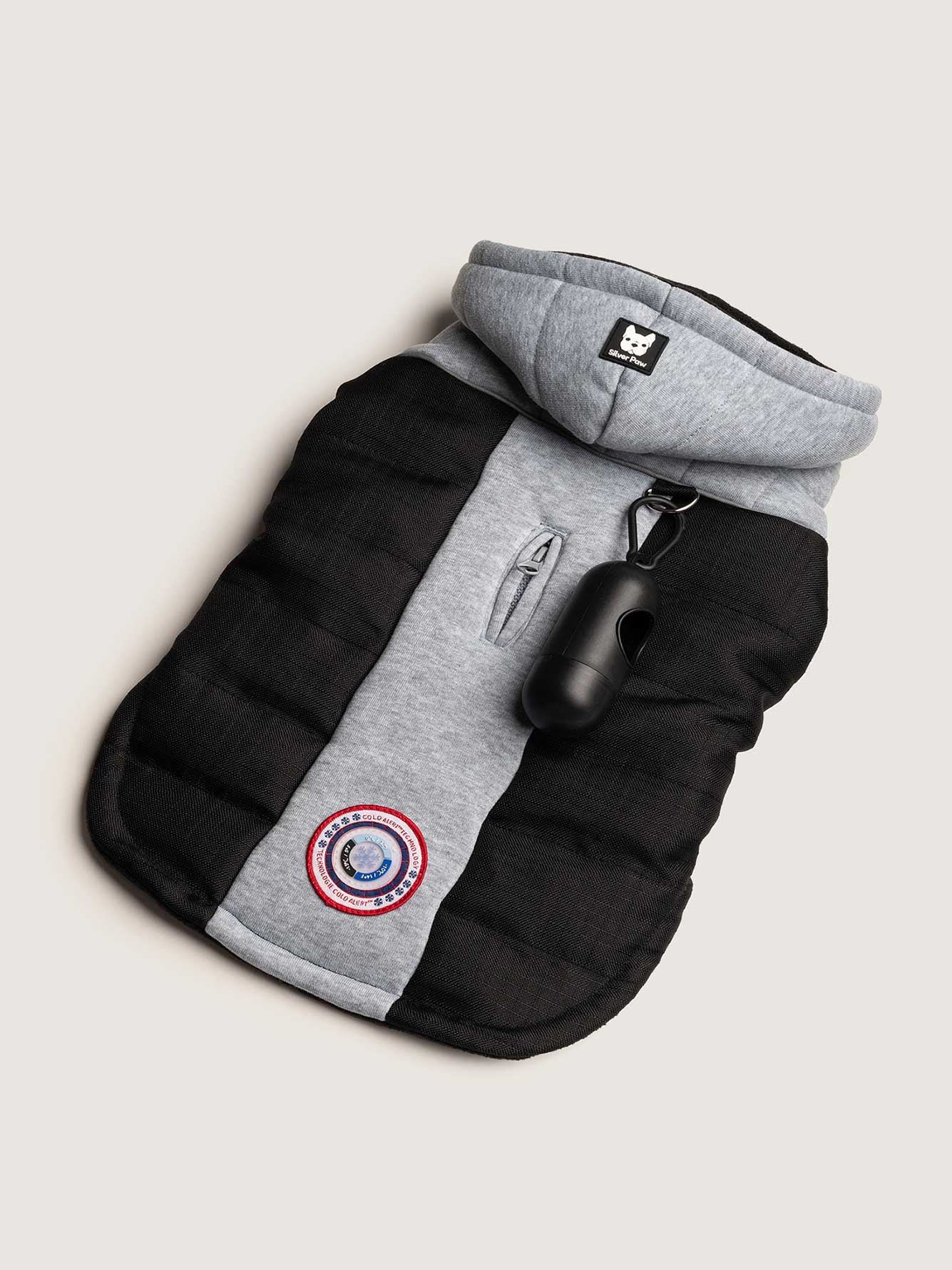 Quilted Dog Puffer Jacket With Plastic Bag Holder Silver Paw