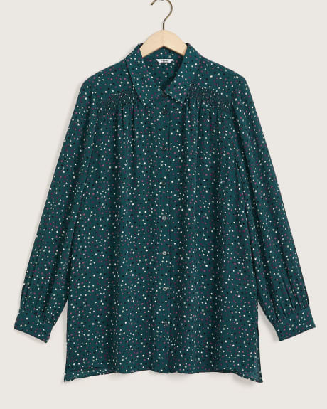 Printed Button-Down Tunic Blouse | Penningtons