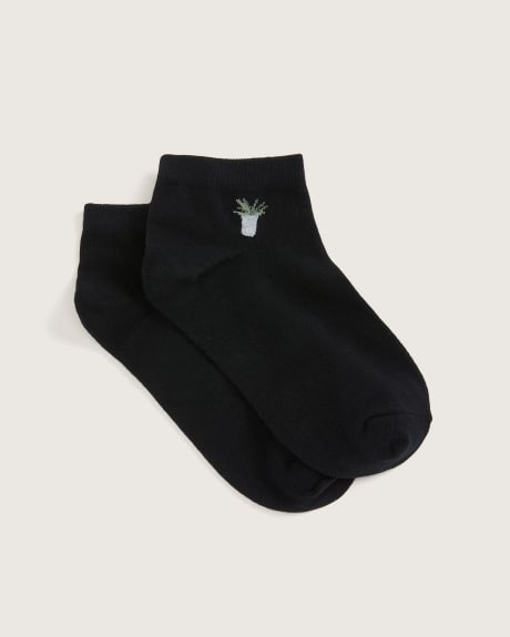 Low Cut Ankle Socks, Flower Pot Print, 1-Pair