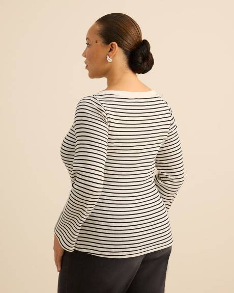 Haut c&ocirc;tel&eacute; &agrave; manches longues et col bateau - Addition Elle