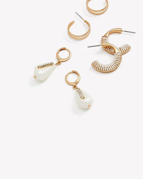 Assorted Small Hoop Earrings with Seashell, Set of 3