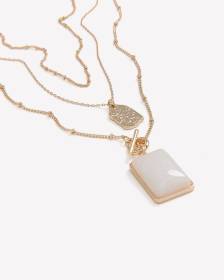 Long 3-Layer Necklace with Stone Pendant