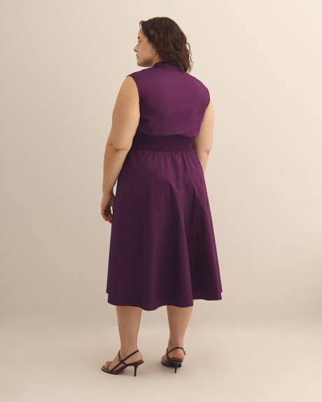 Zippered Midi Cotton Dress with Smocking Waist - Addition Elle