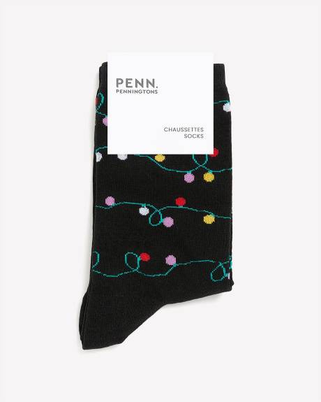 Black Crew Socks with Christmas Lights