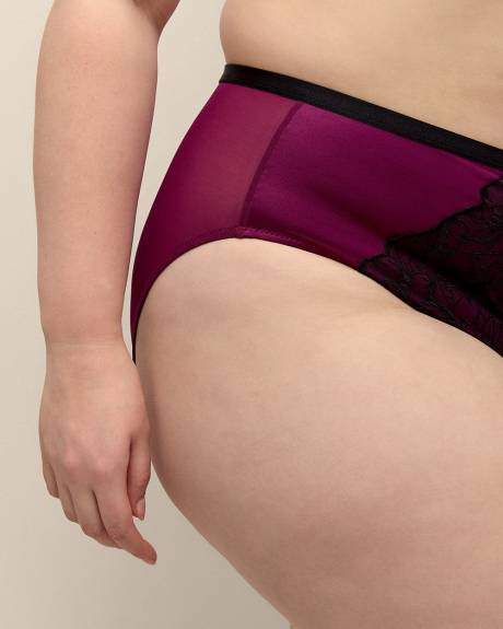Magenta High-Cut Brief with Floral Embroidery - Déesse Collection