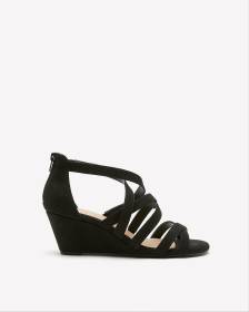 Extra Wide Width, Black Faux Suede Strappy Wedge Sandal