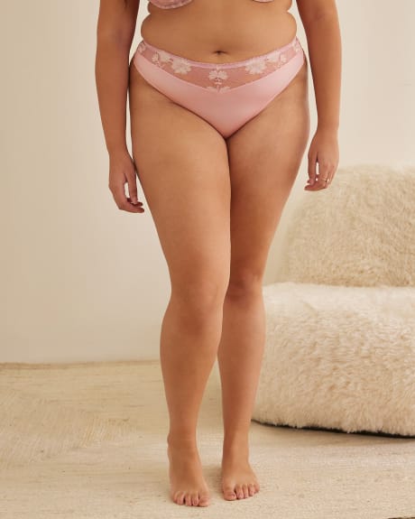 Satin Microfibre Thong with Lace Waistband - Déesse Collection