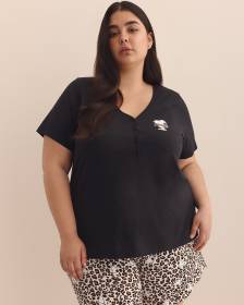 Black Snoopy Henley-Neck Pyjama Top - ti Voglio