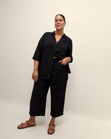 Linen Blend Wide-Leg Cropped Pant
