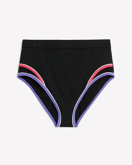 Ribbed High-Waisted Swim Brief with Mesh Inserts