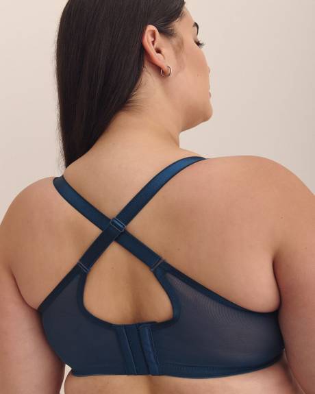 Underwire Blue Balconette Bra with Lace Trim - Déesse Collection