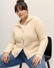 Boucle Knit Cardigan with Shirt Collar - Addition Elle