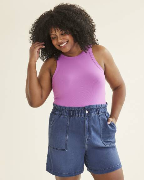 Sleeveless Rib Knit Halter Tank Top