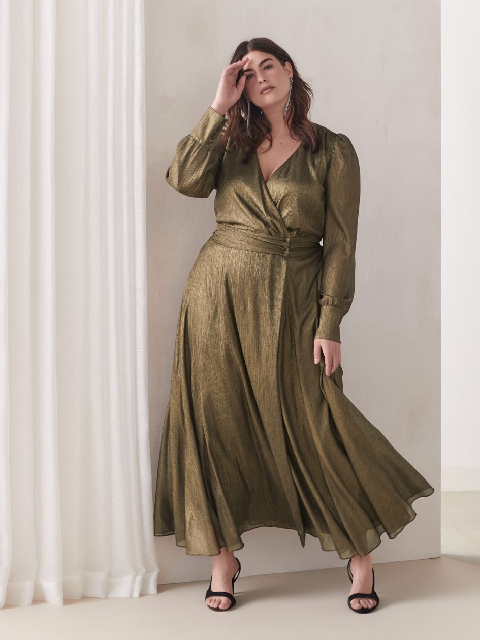 Bronze Metallic Wrap Maxi Dress Addition Elle Penningtons
