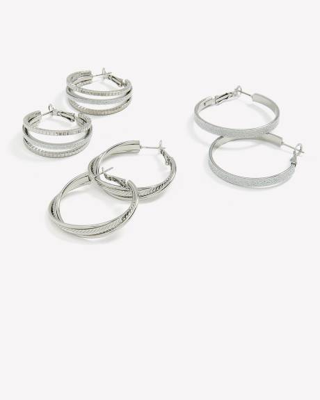 Silver Paper Glitter Hoop Earrings, Set of 3 Penningtons