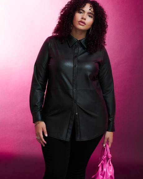 Faux Leather Buttoned Down Tunic - Addition Elle