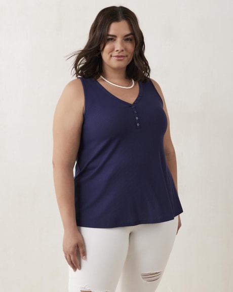 Ribbed Tank Top with Decorative Placket - In Every Story