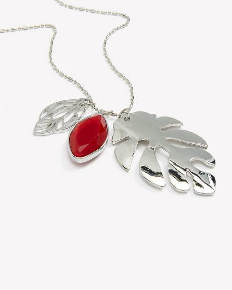 Long Necklace with Leaf & Stone Pendant