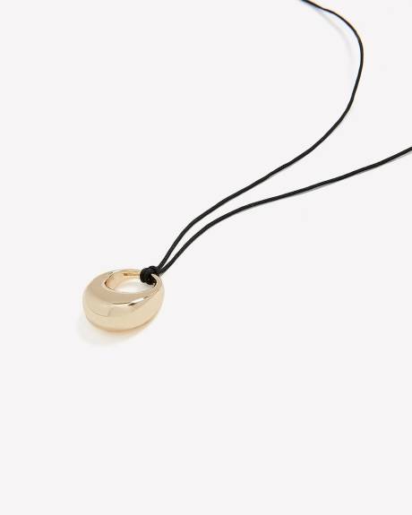 Short Thin Cord Necklace with Golden Ring Pendant