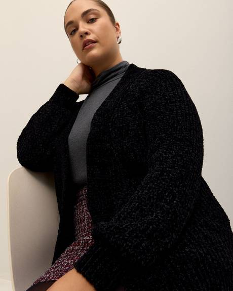 Cardigan tunique ouvert en chenille