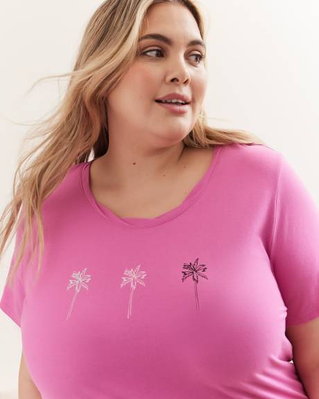 Long Sleepshirt with Twisted Crewneck, Palm Tree Print - ti VOGLIO