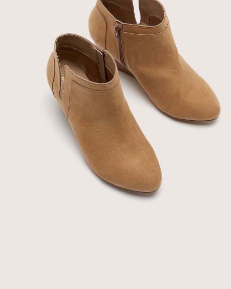 Extra Wide Width, Camel Wedge Bootie with Leather Stack Heel