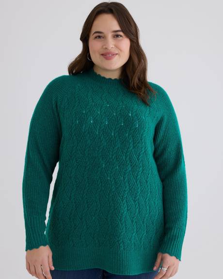 Chandail en tricot pointelle avec col et manches ondulés