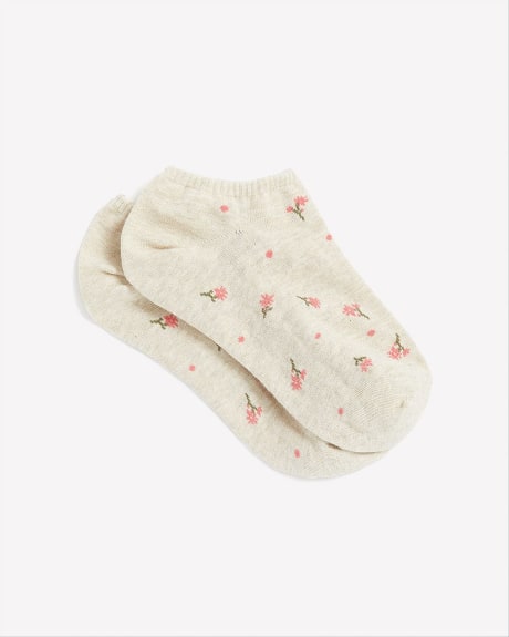 Ankle Socks with Polka-Dot and Flower Print